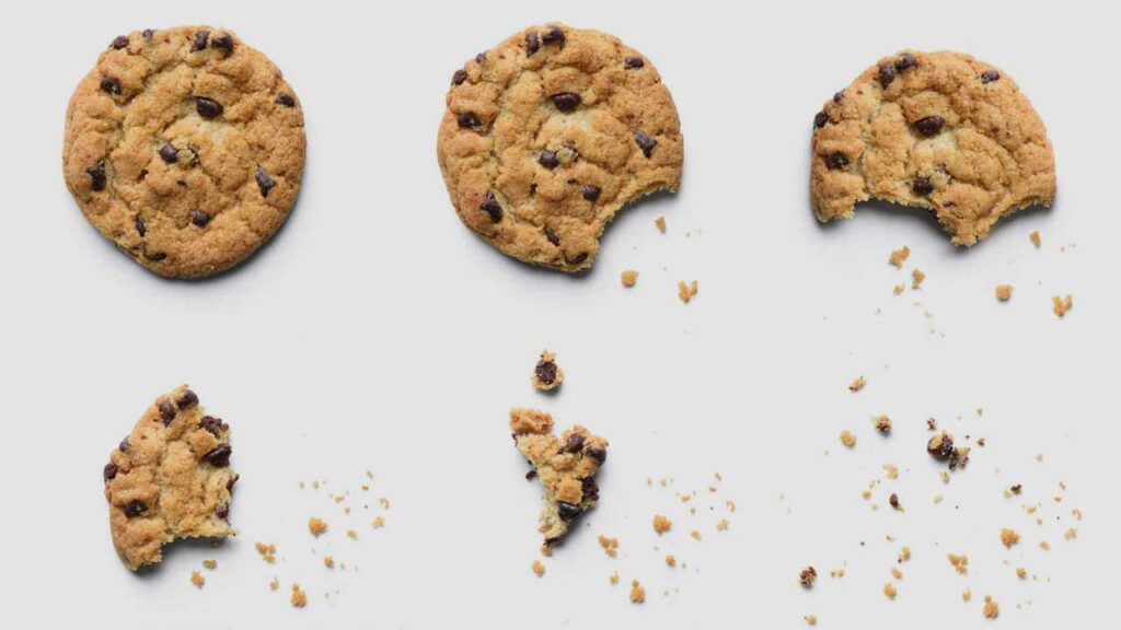6 cookies in various stages of being eaten