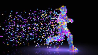graphic of runner made of pixels