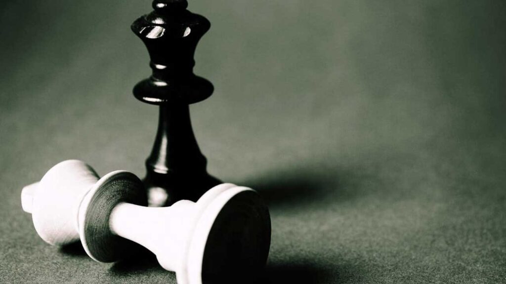 chess pieces with one black king up and white king down