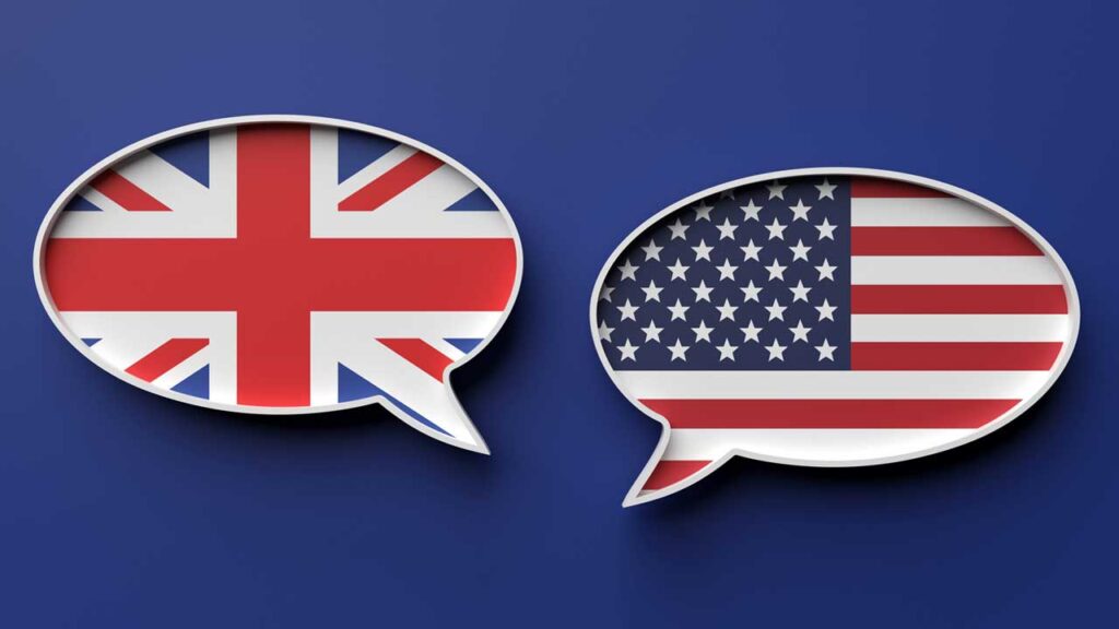 dialog bubbles with british and american flag in each