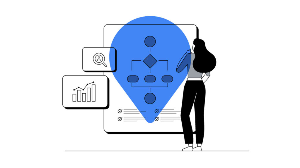 graphic of woman looking at data
