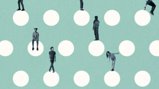 graphic of people standing on polkadots