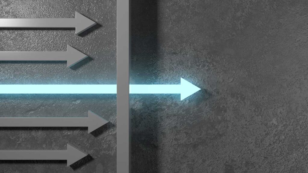 lit up arrow passing other unlit arrows