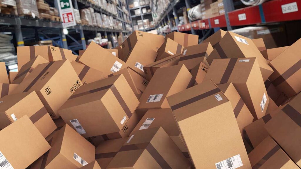 pile of boxes in warehouse
