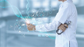 graphic overlay on person in lab coat