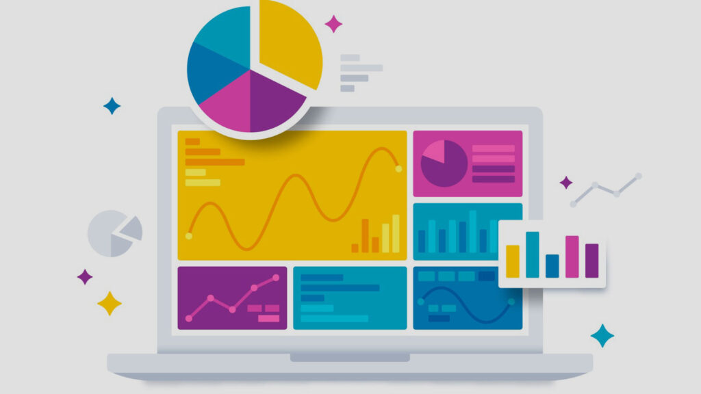 graphic showing screen and graph, data