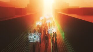 image of people walking on digital road