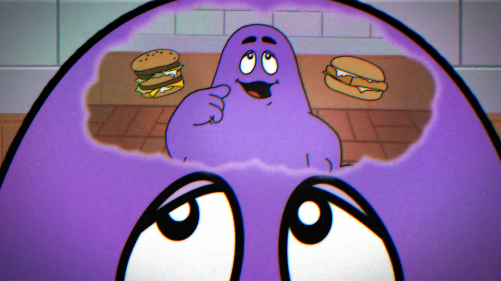 grimmace dreaming of grimace with food