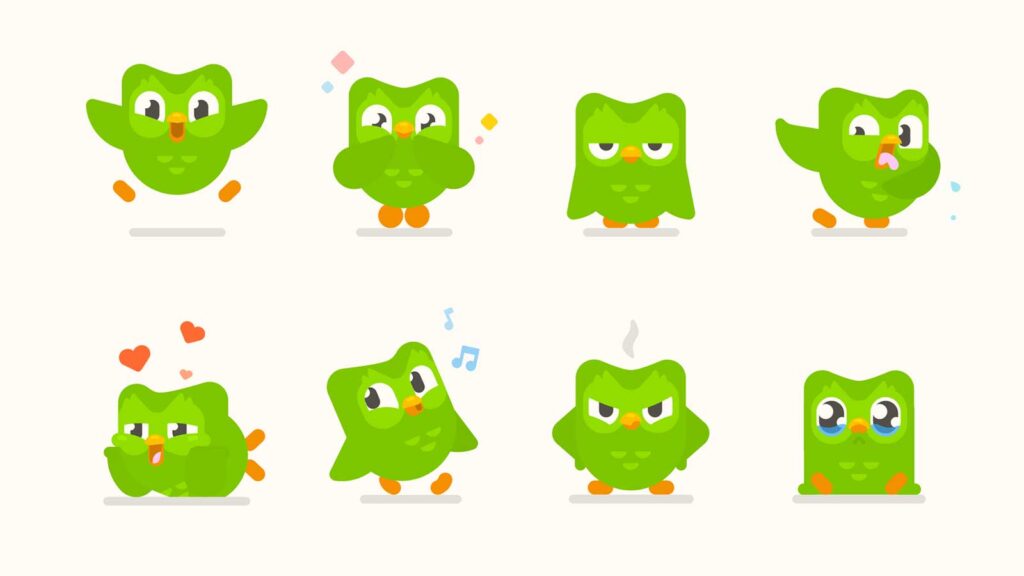 duolingo owl with many emotions