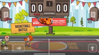graphic of basketball score board and court