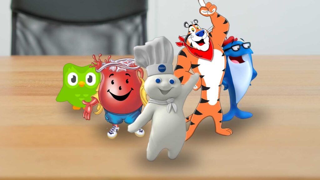 group of mascots on a desk