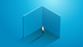 graphic of man walking into corner