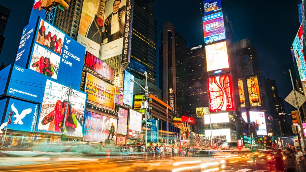 times square new york lit up at night