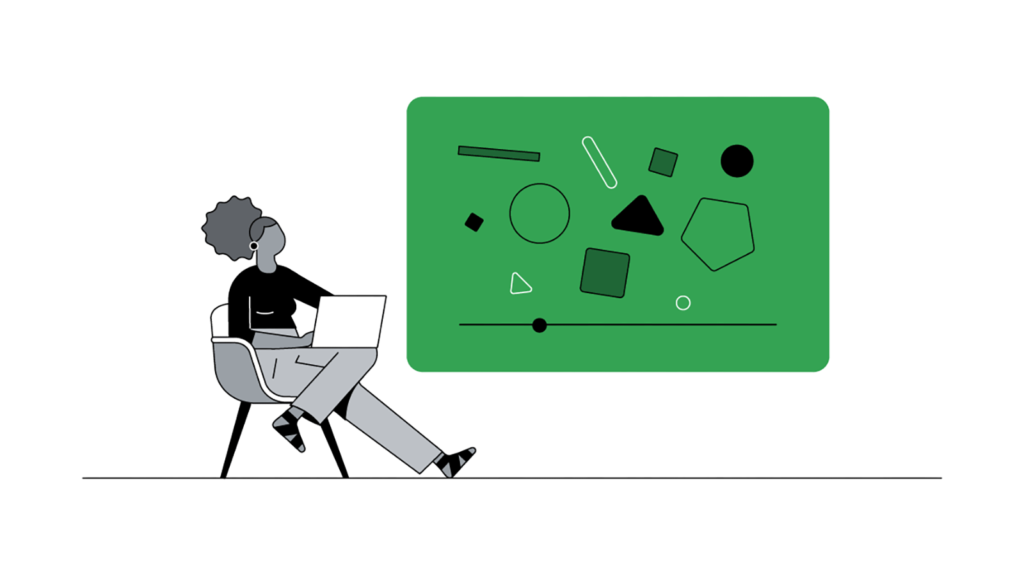 Illustration of a black woman with a laptop studying marketing statistics