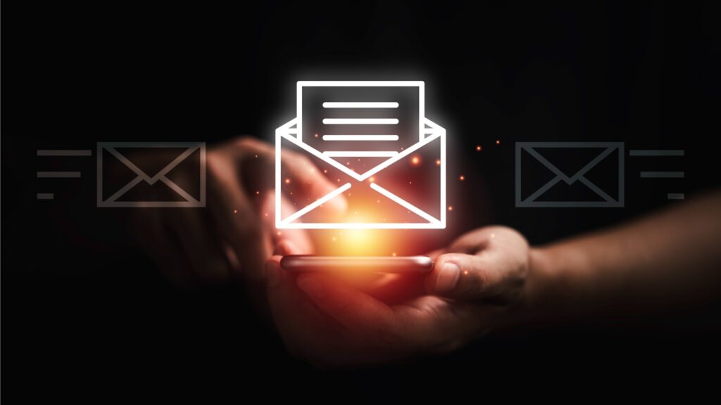 Businessman using smartphone to open e-mail for business contact and communication concept.