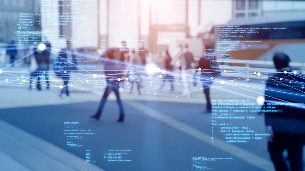 Image of citizens overlayed with their personal data