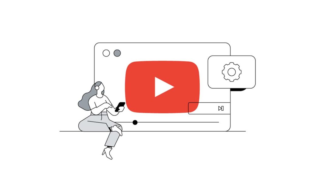 An illustration of a woman with a mobile device playing YouTube videos