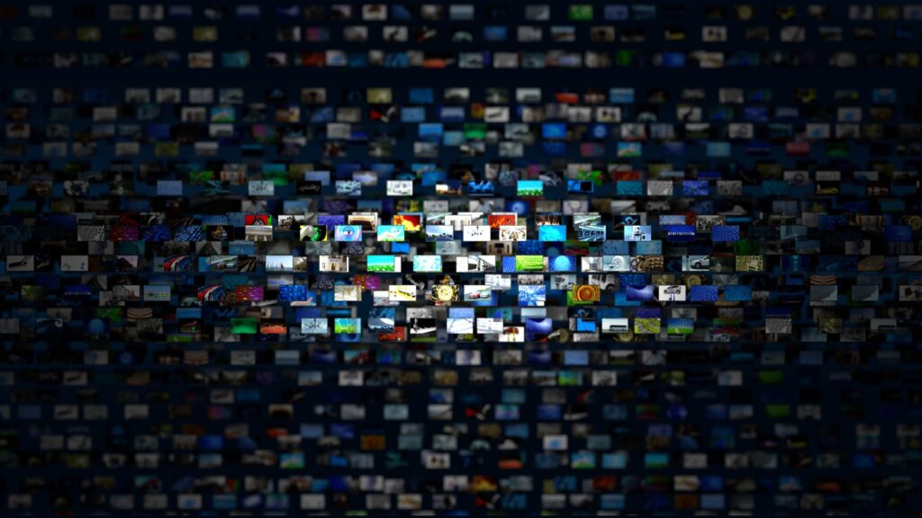 Design created by various tv screens in different colors