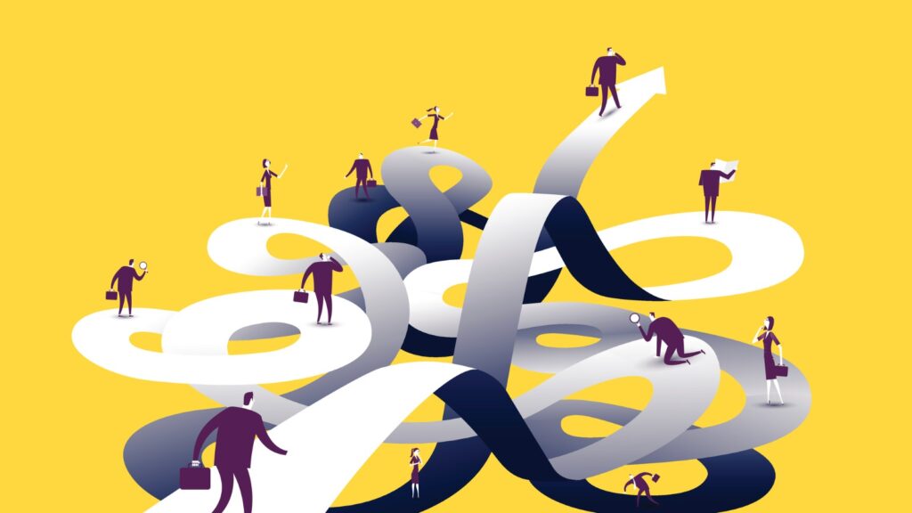 Illustration of business people finding growth
