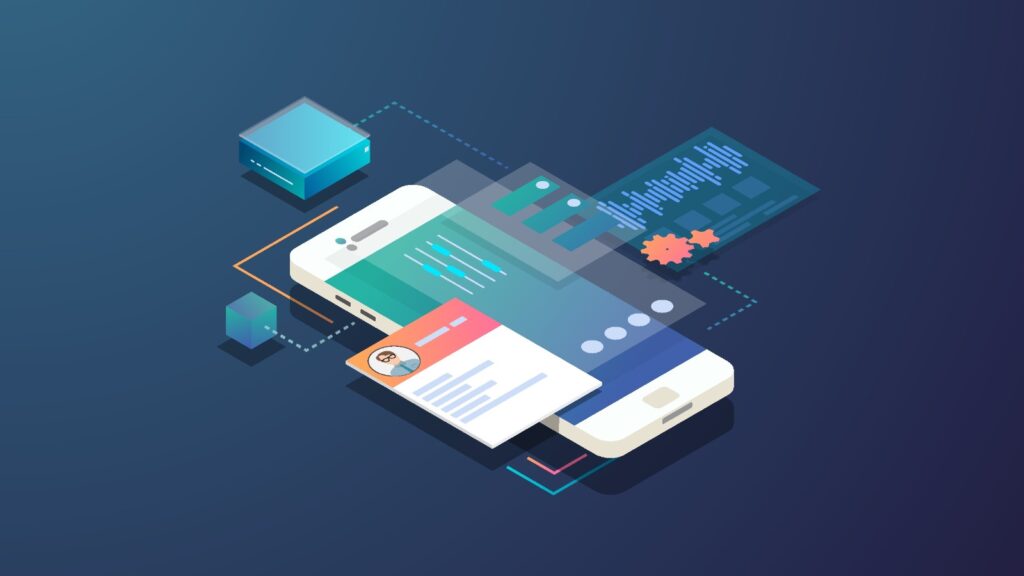 Isometric mobile development illustration
