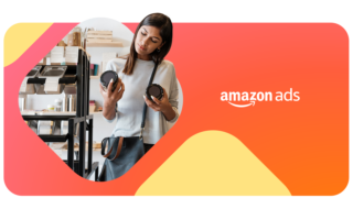 Woman shopping next to the amazon ads logo