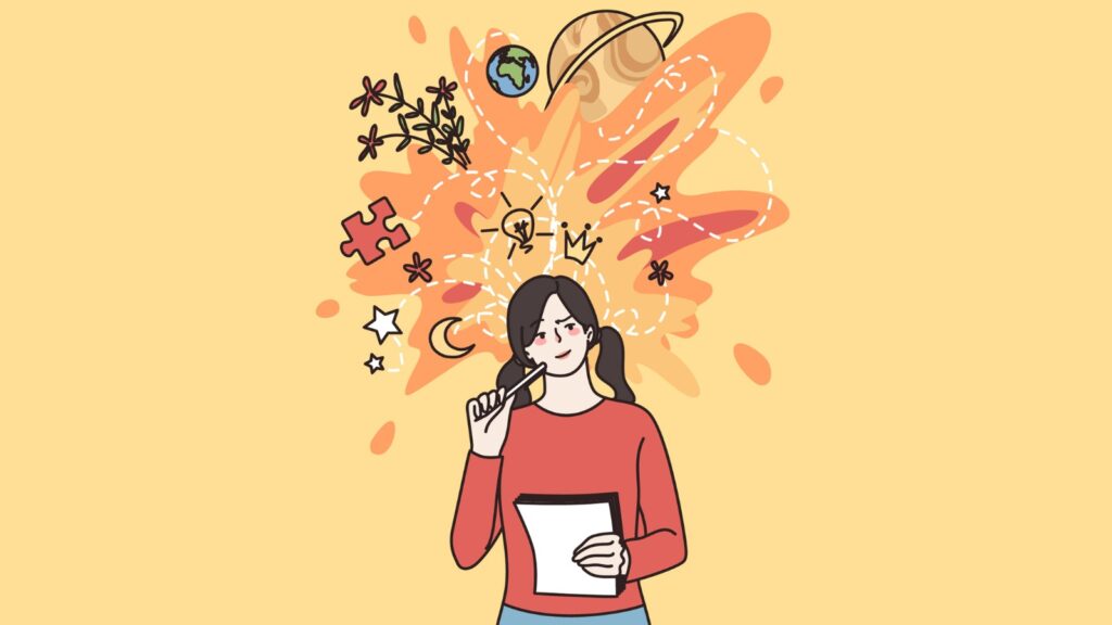 Millennial girl student engaged in creative thinking