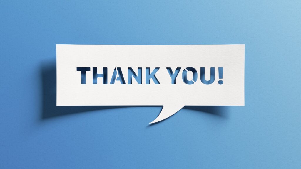 Thank you message for card, presentation, business.