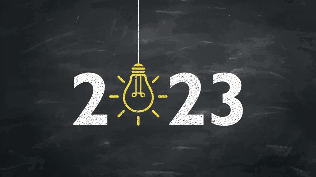 New Year 2023 New Idea Concepts on Blackboard Background stock illustration