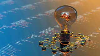 Artificial Intelligence digital concept abstract brains inside light bulb stock photo