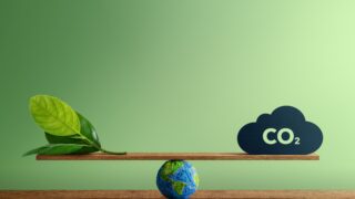 Carbon Neutral and ESG Concepts. Carbon Emission, Clean Energy. Globe Balancing between a Green leaf and CO2. Sustainable Resources, Big deal for Company and Indstry to Concern about Environmental stock photo
