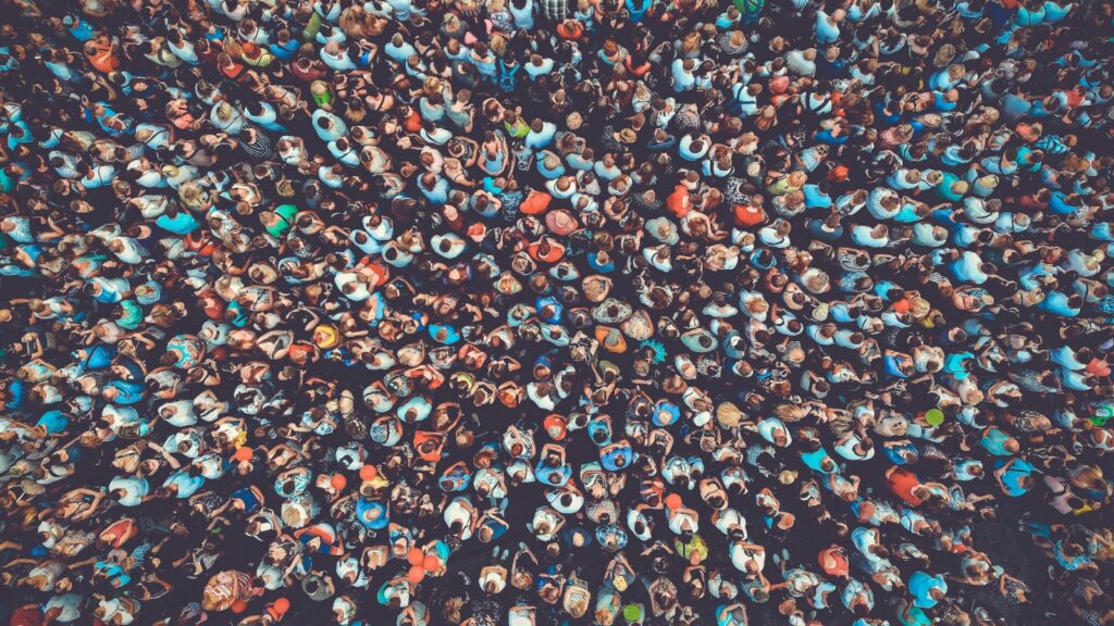 People crowd texture background. Bird eye view.